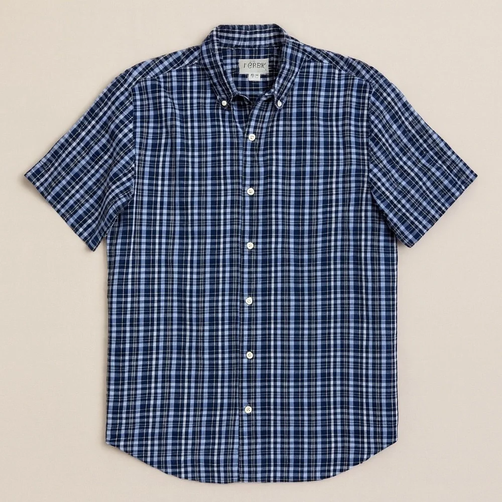J.Crew Plaid Button-Up Shirt Blue White 100% Cotton Size L